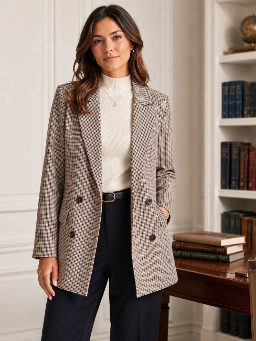 Rachel Zoe Plaid Double Breasted Longline Blazer Academia Sz M